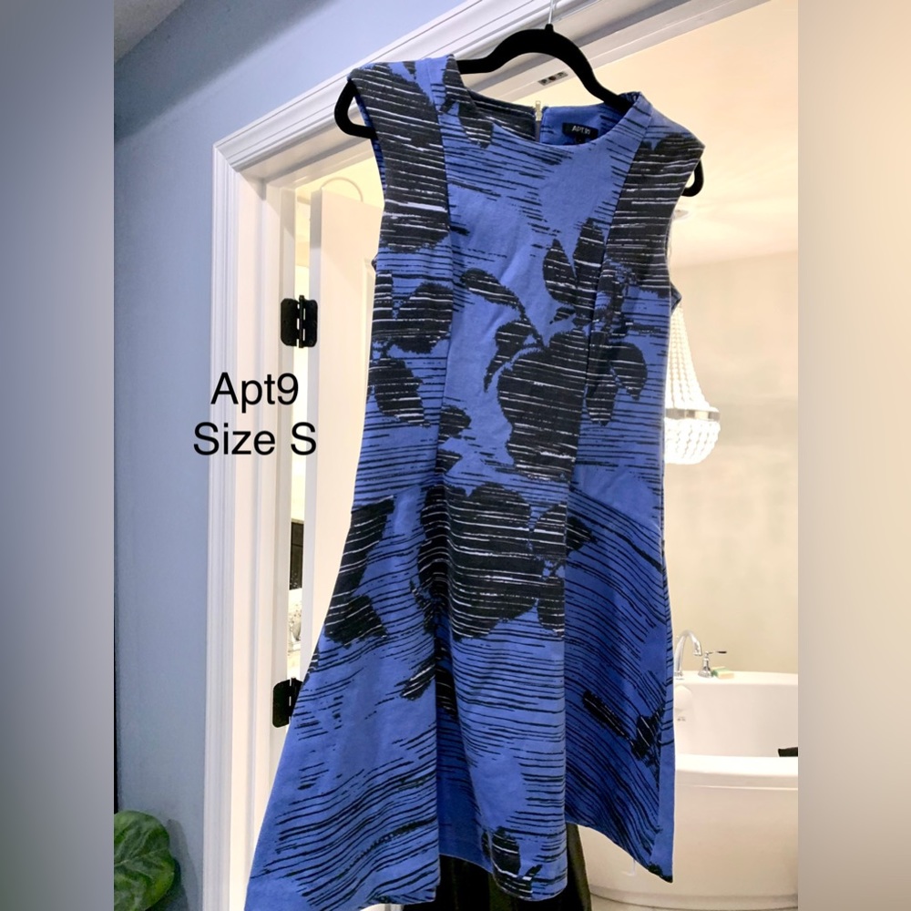 Apt9 blue black patterned dress